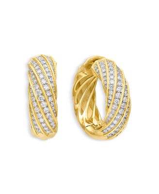 18K Yellow Gold Cable Edge Hoop Earrings with Diamonds
