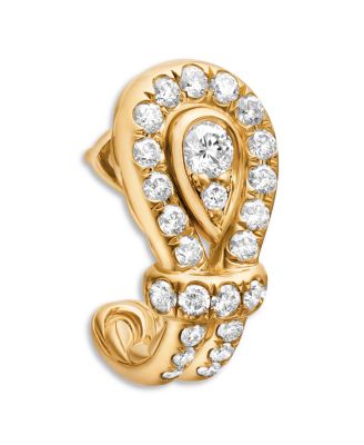 Thoroughbred Loop Huggie Hoop Earrings in 18K Yellow Gold with Pav&eacute; Diamonds