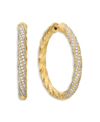 18K Yellow Gold Cable Edge Hoop Earrings with Diamonds