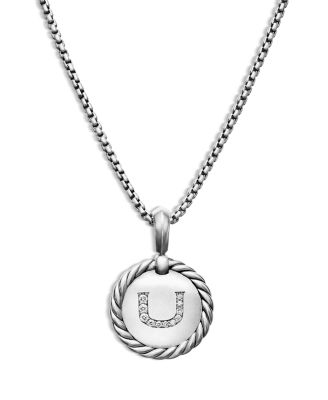 Sterling Silver Cable Collectibles Initial Charm Necklace with Diamonds, 18"