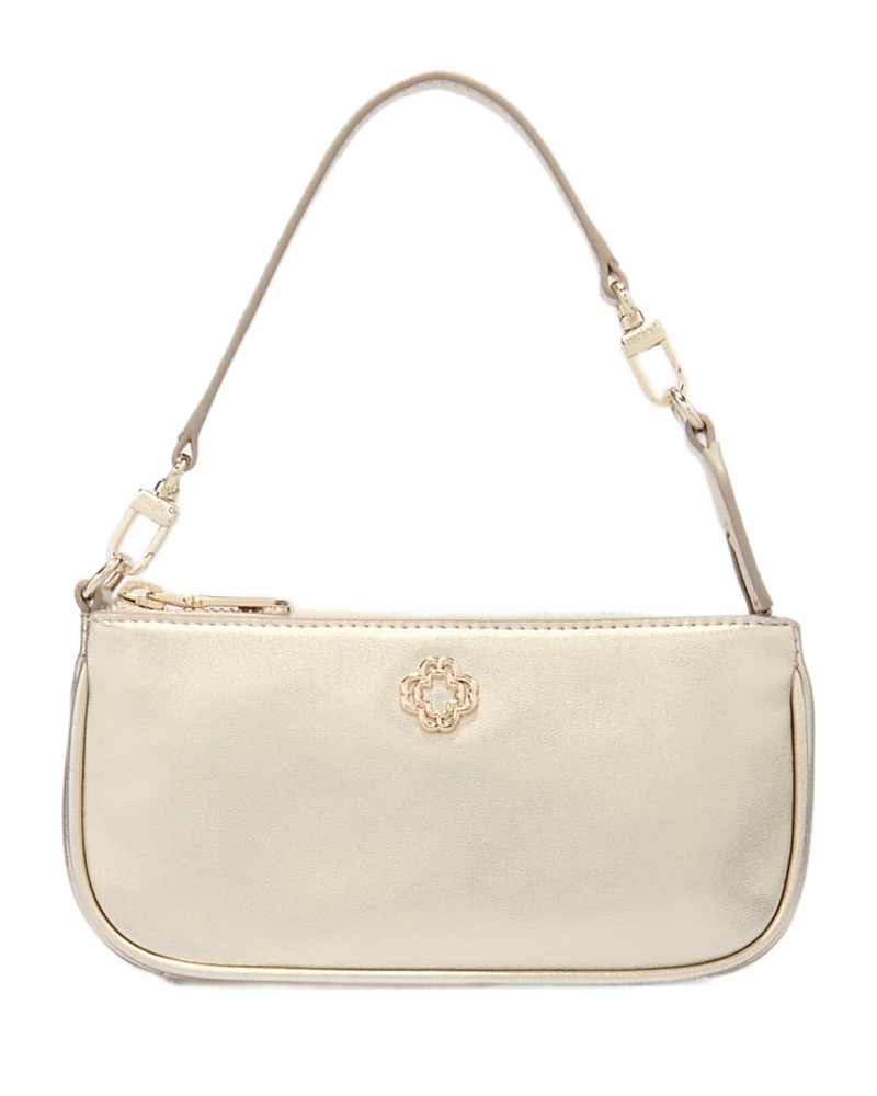 Shop Maje Metallic Leather Clutch In Gold
