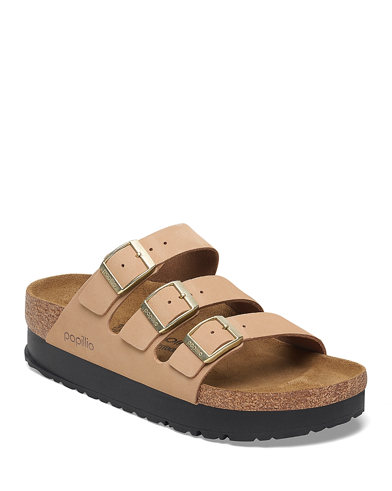 Birkenstock Papillio Florida Iii Flex Womens Nubuck Platform Sandals In Beige