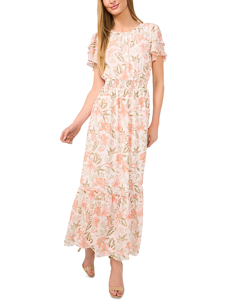 Shop Cece Ruffled Sleeve Maxi Dress In New Ivory