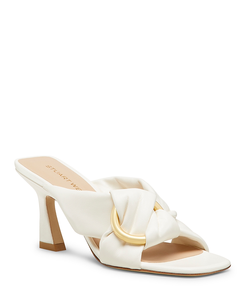 Stuart Weitzman Cece Leather Twisted Ring Slide Sandals In Cream