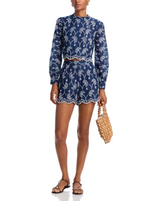 AQUA - Eyelet Long Sleeve Crop Top & Eyelet Shorts - Exclusive
