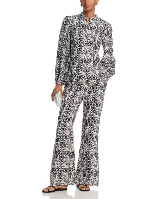 AQUA - Tile Print Long Sleeve Shirt & Flare Pants - Exclusive