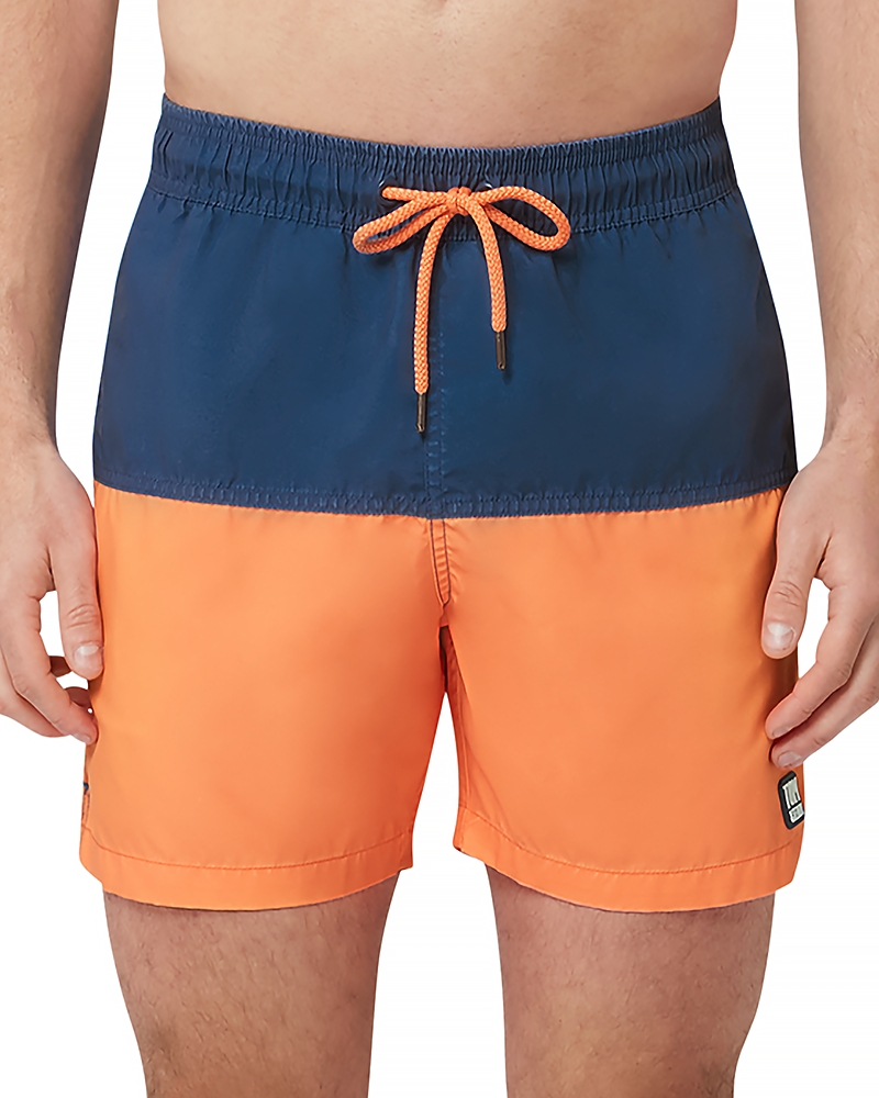 Tom & Teddy Color Blocked 6 Swim Trunks In Navy And Orange