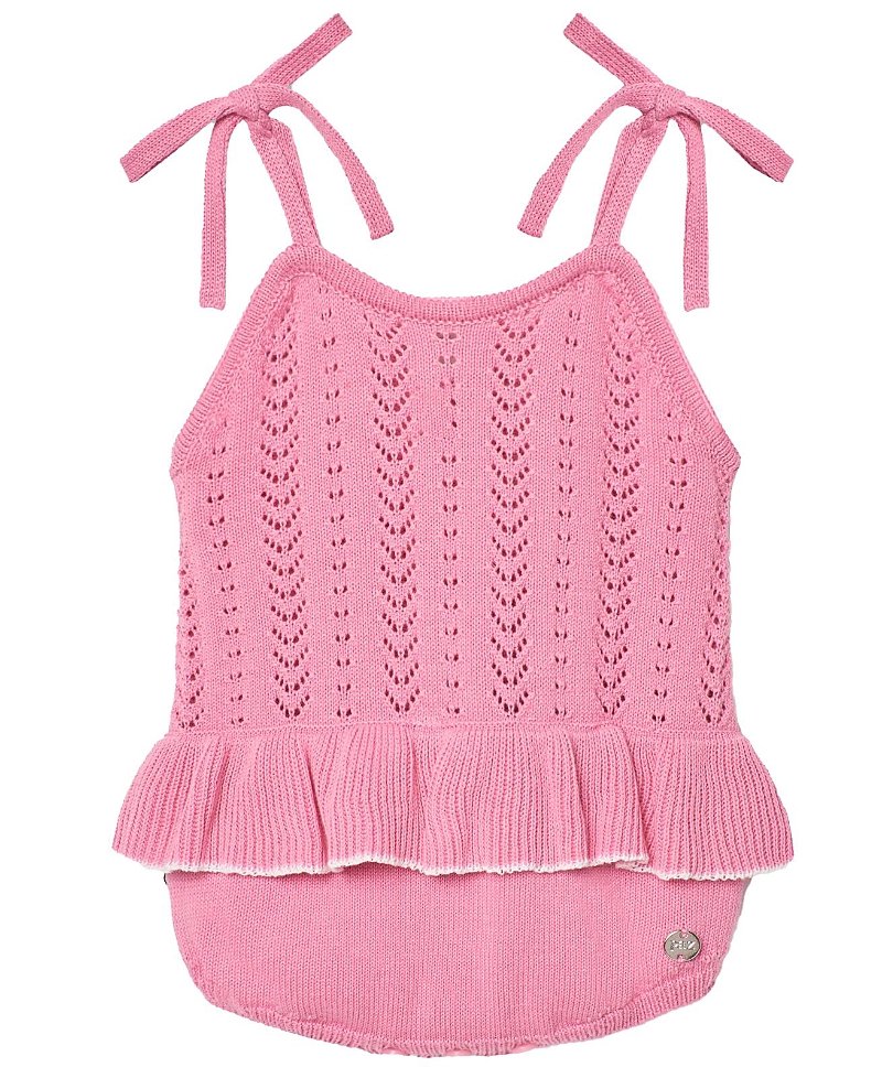 Paz Rodriguez Girls' Clavel Cotton Romper - Baby In Gum Pink/white