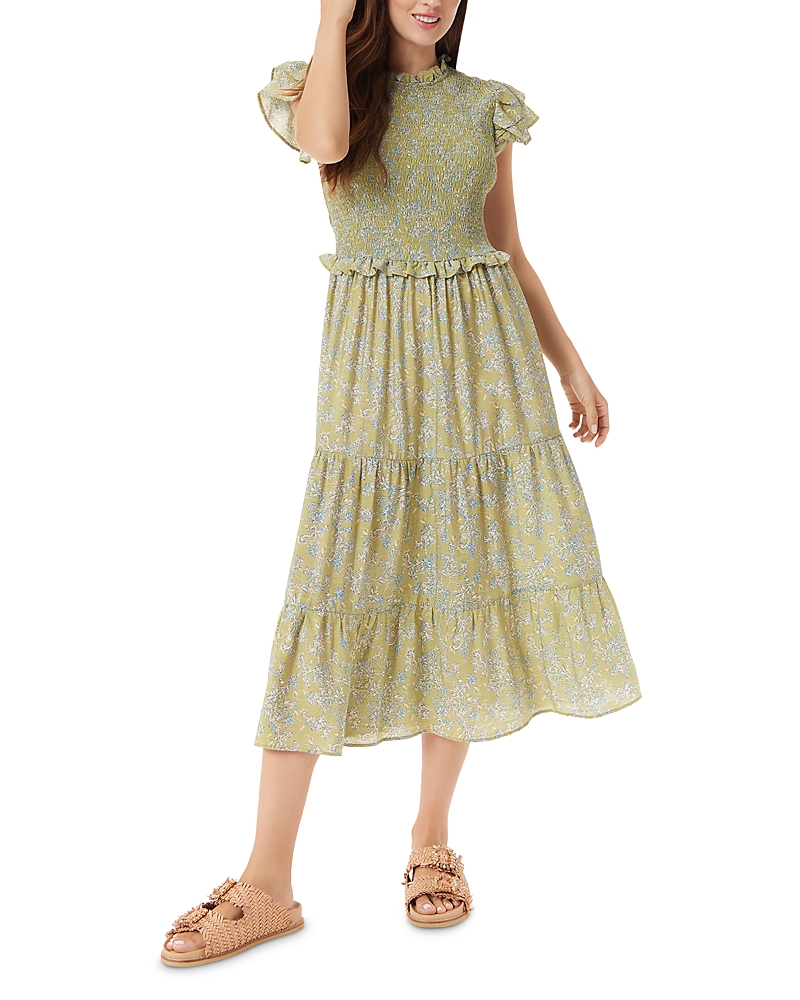 Sam Edelman Matilda Smocked Midi Dress Sage Blossom In Sage - Branch Blossom