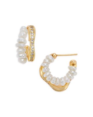 AQUA - Cultured Freshwater Pearl & Cubic Zirconia Double Hoop Earrings in Gold Tone - Exclusive
