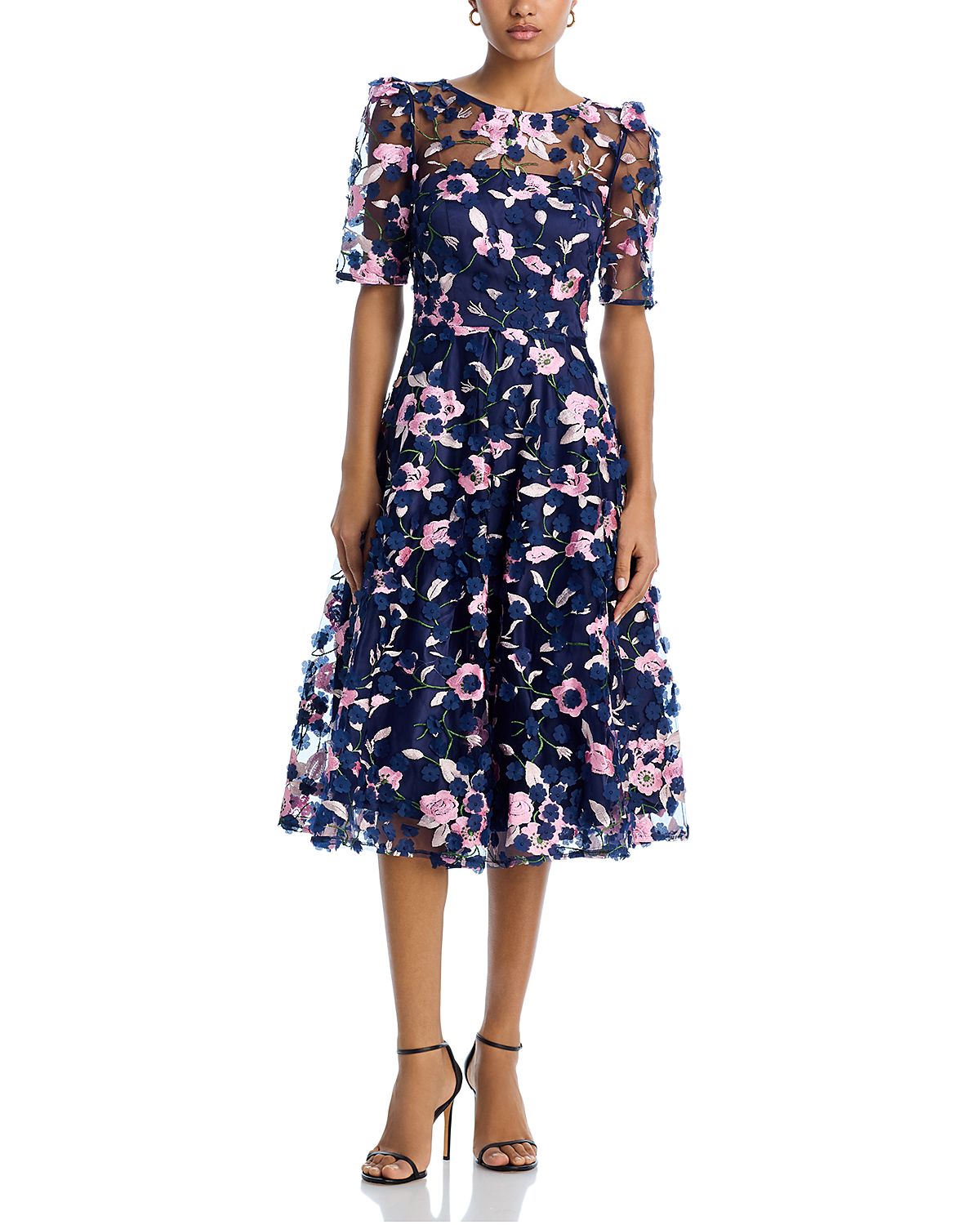 Eliza J Three Quarter Sleeve Illusion Yoke Dress