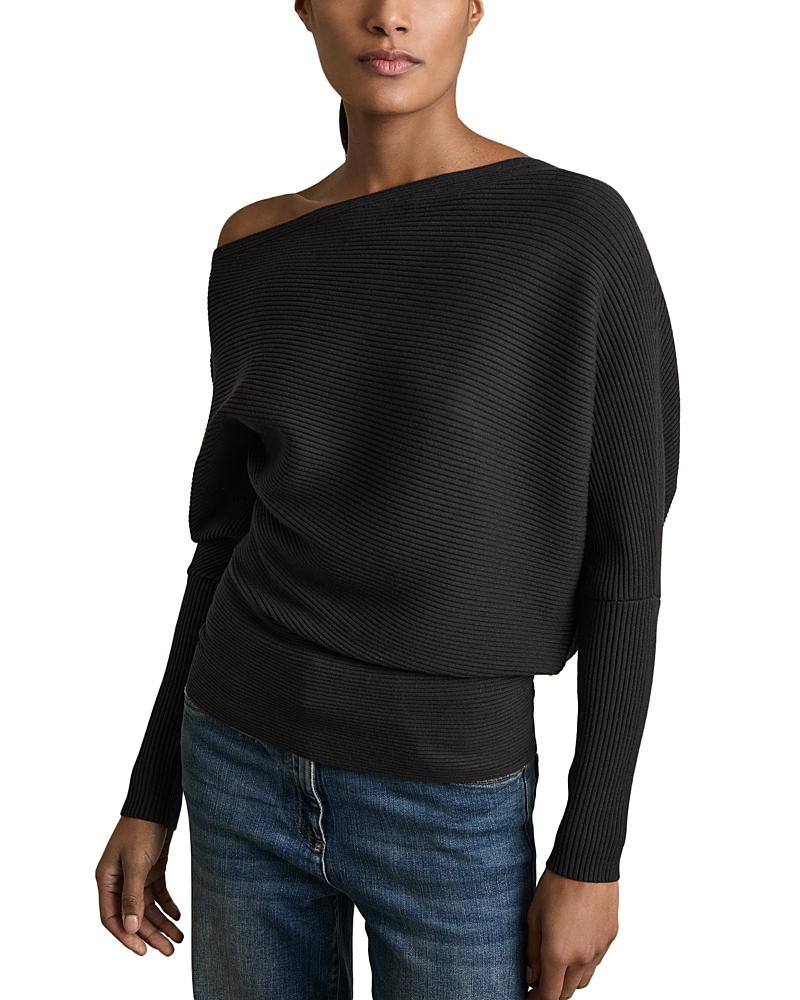 Reiss Lorna Drape Knit Top In Chocolate