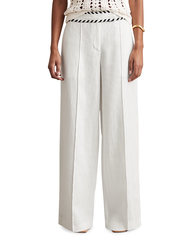 Reiss Fawn Linen Wide Leg Pants In White