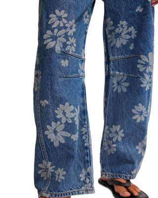 Good Luck Printed Barrel Leg Jeans Laser Daisy