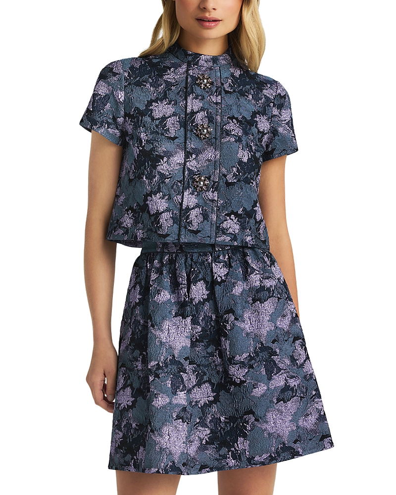 St. John Metallic Floral Print Top