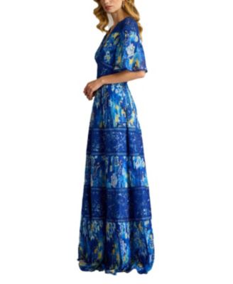 Cyra Floral Pleated Chiffon Gown