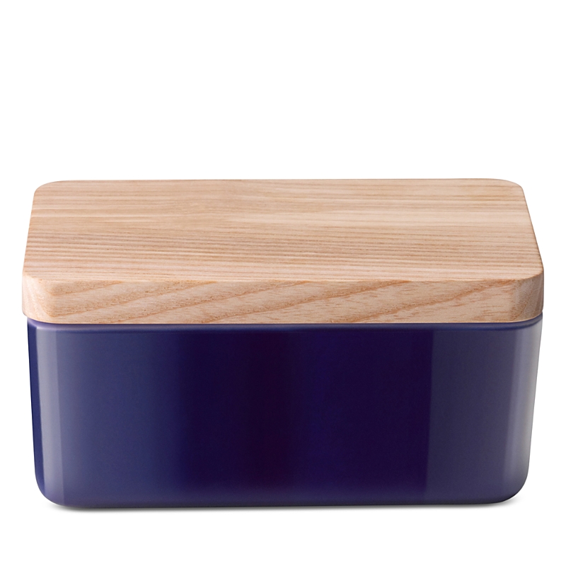 Lsa Collective Porcelain And Ash Wood Butter Dish In Blue