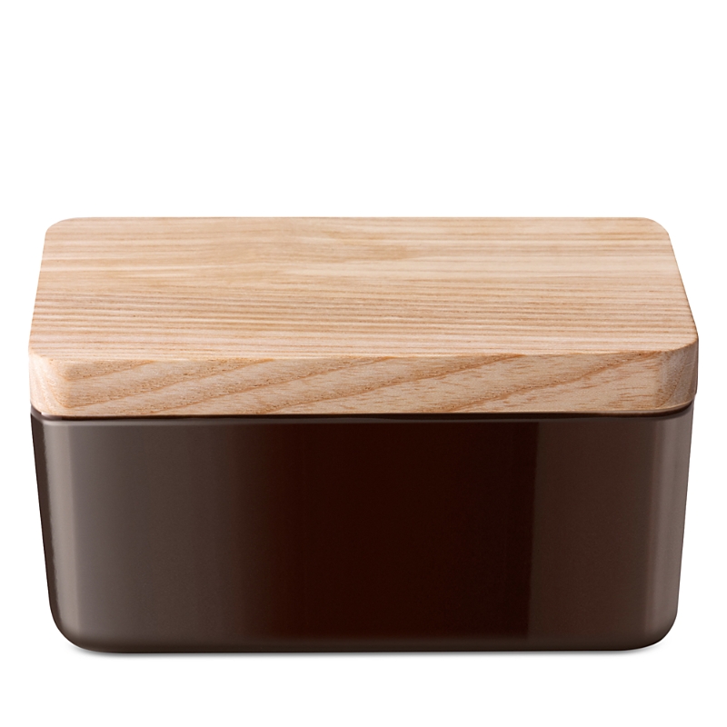 Lsa Collective Porcelain And Ash Wood Butter Dish In Brown