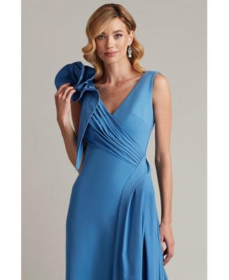 Barlowe Ruffled Shoulder Draped Crepe Gown