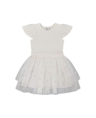 Deux par Deux - Girls' Bi-Material Dress with Glitter Hearts Skirt - Big Kid