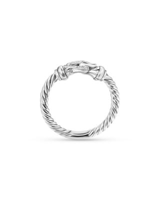 Sterling Silver & Pav&eacute; Diamond Petite Buckle Ring