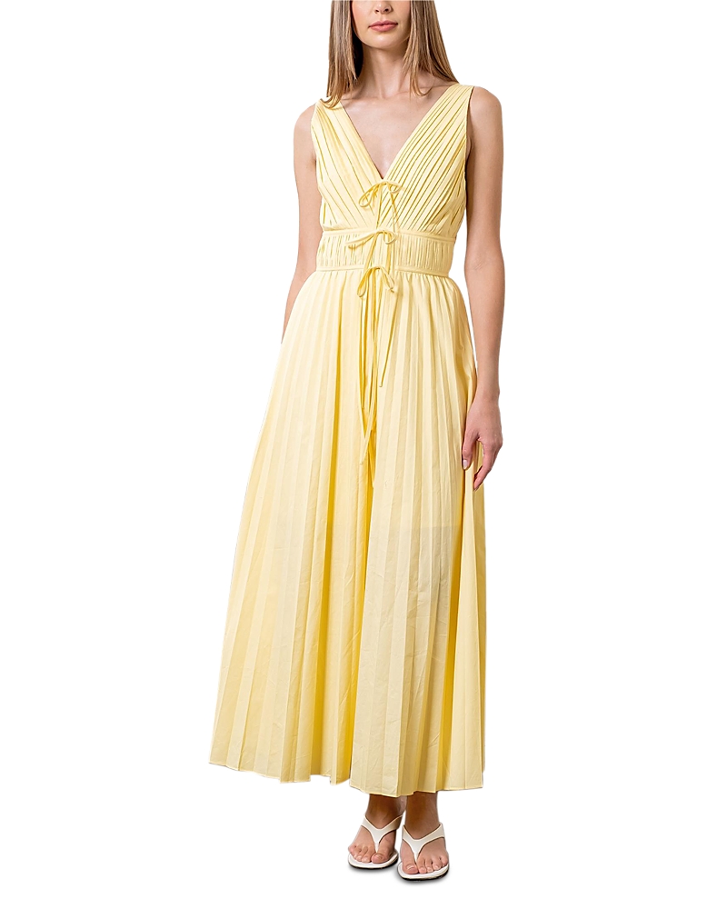 Moon River V Neck Tie Front Yellow Midi Dress