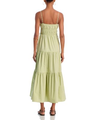 Shirred Cotton Poplin Midi Dress