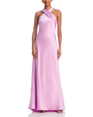 Long Satin Tie Neck Gown - Exclusive