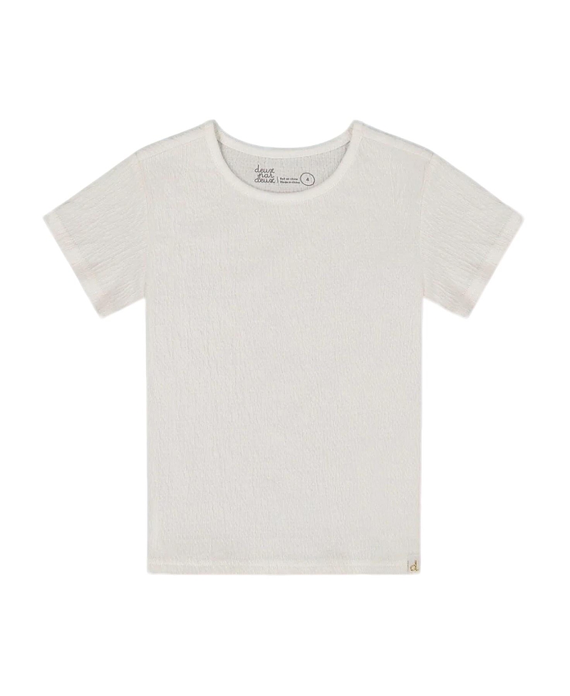 Deux Par Deux Girls' Crinkle Short Sleeve Top - Baby In White