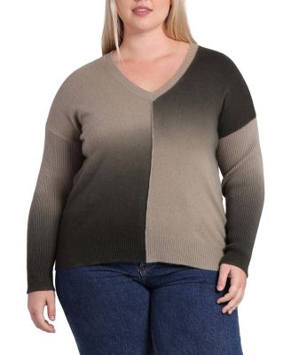 Plus Size Cashmere Dip Dye V-neck Pullover