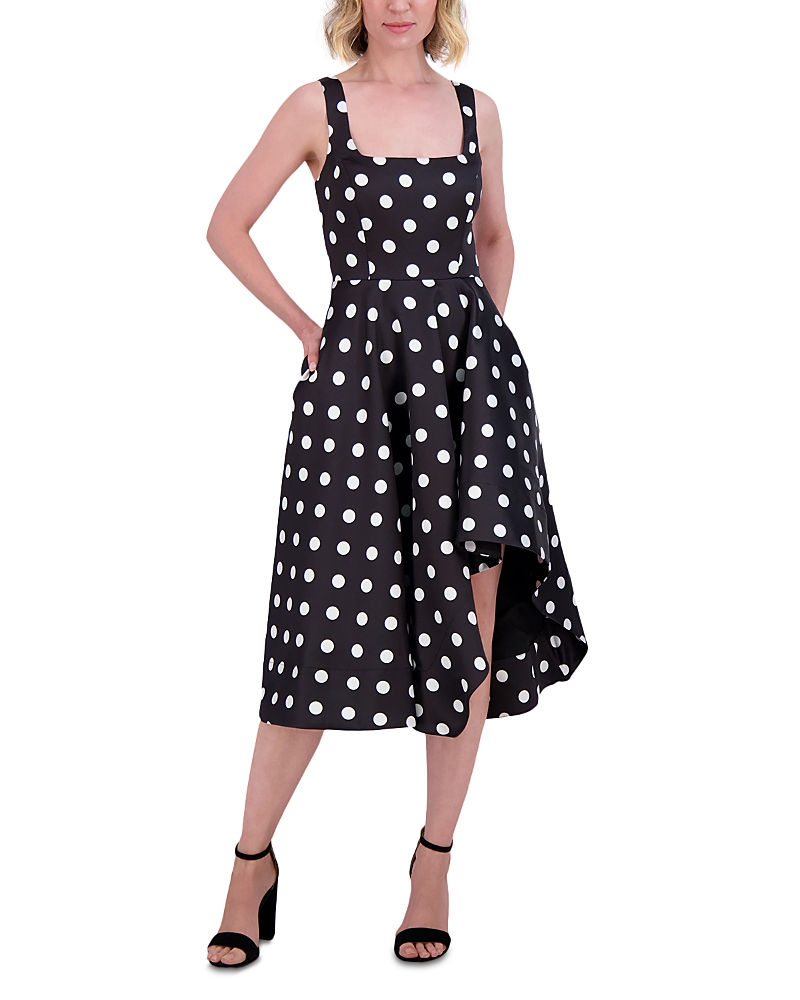 Eliza J Polka Dot Asymmetric Hem Cocktail Dress In Black White