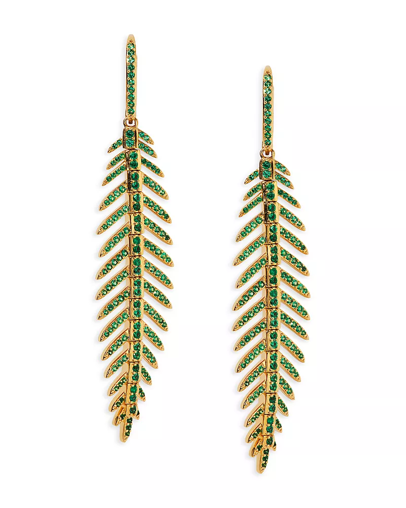 Nadri Palm Springs Green Pave Leaf Drop Earrings