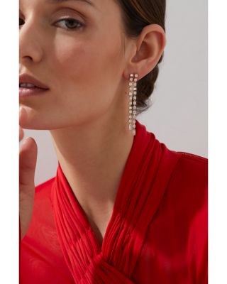 Cubic Zirconia Double Row Linear Drop Earrings in 18K Gold Plated