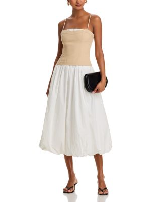 Anitha Mixed Media Bubble Hem Midi Dress