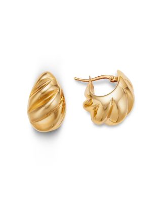 Shrimp Design Chunky Hoop Earrings in 14K Yellow Gold