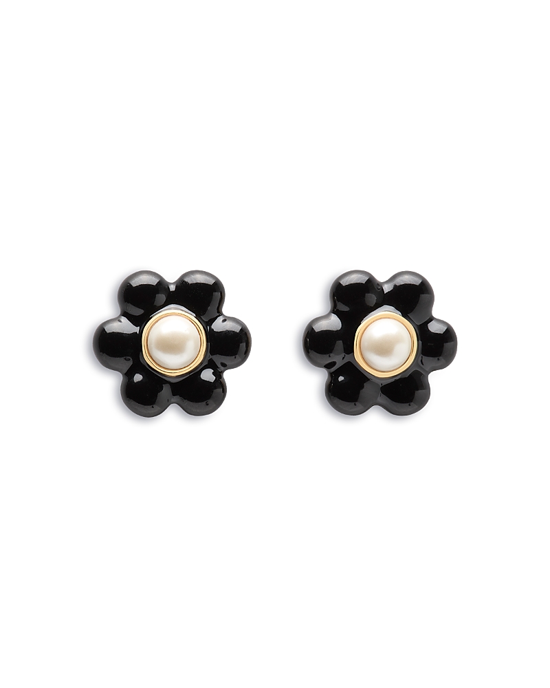 Kate Spade Gold-tone Petal Puff Floral Stud Earrings In Black/gold