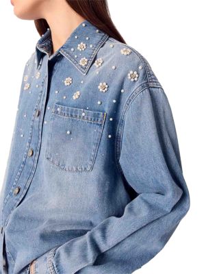 Denim Shirt with Embroidered Beads