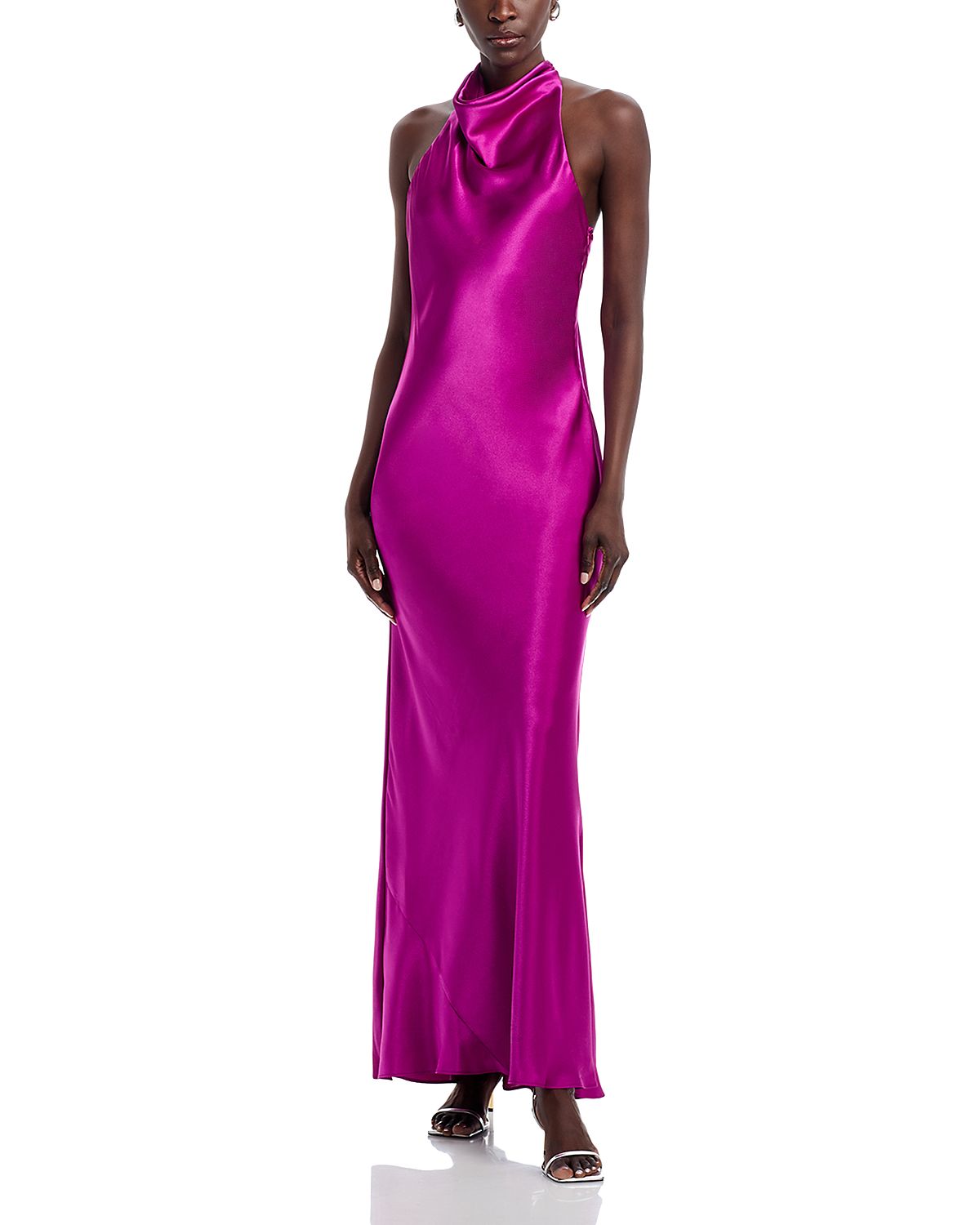 Aqua Charmeuse Halter Neck Long Dress - Exclusive
