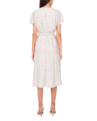 Printed V Neck Flutter Sleeve Dress