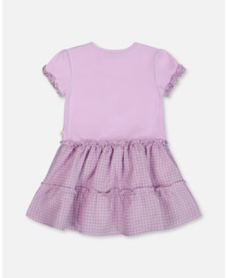  Girls' Bi-Material Dress with Ruffle Gingham Skirt - Little Kid