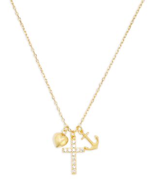 Argento Vivo - Pav&eacute; Cross, Heart & Anchor Multi Charm Pendant Necklace in 18K Gold Plated Sterling Silver, 16"-18"