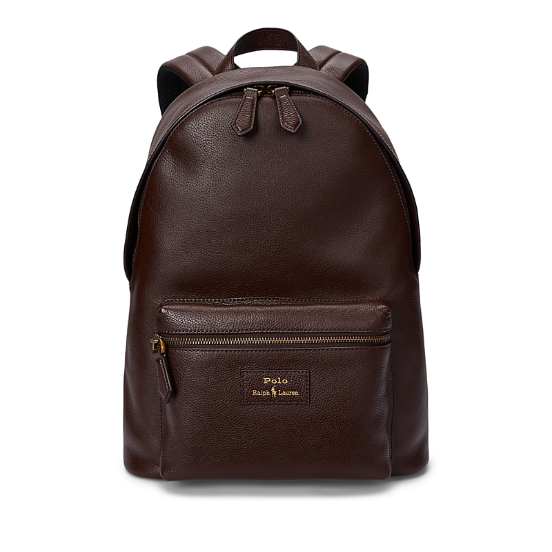 Shop Polo Ralph Lauren Pebbled Leather Backpack In Dark Brown