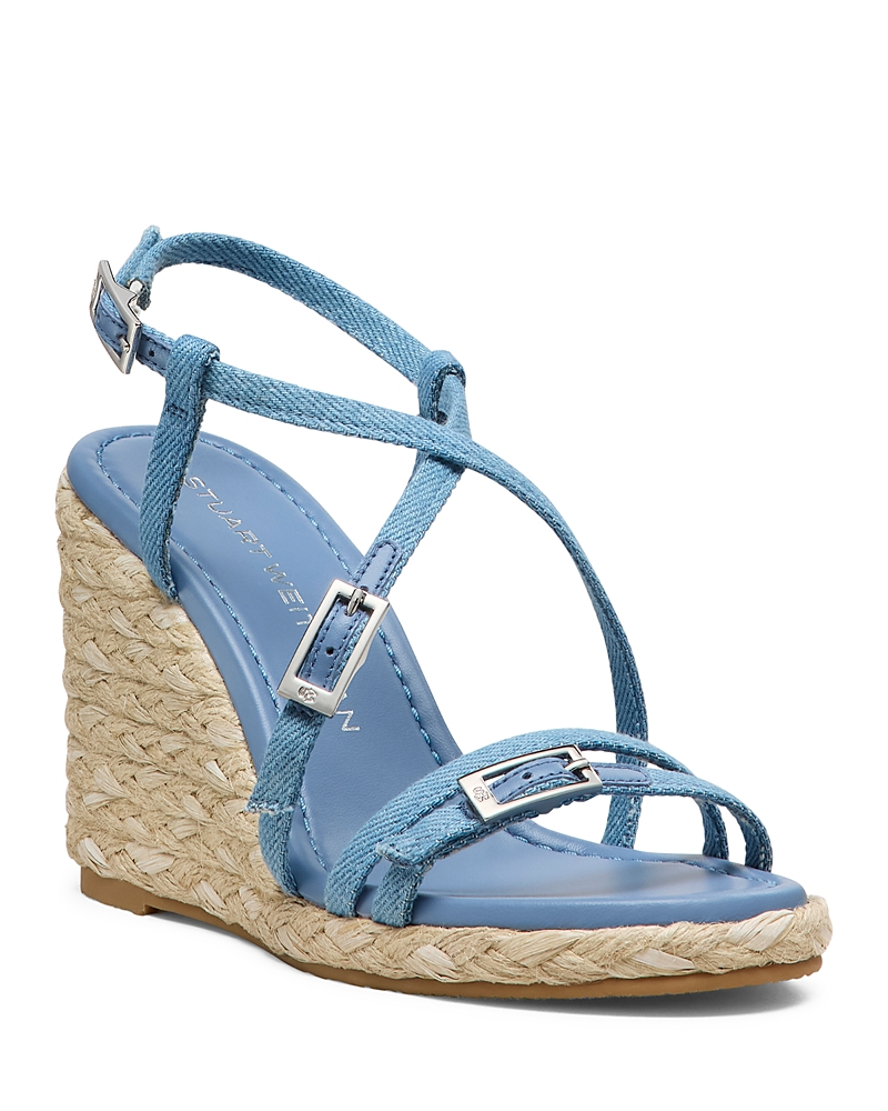 Stuart Weitzman Georgie Denim Strappy Espadrille Sandals In Washed/natural