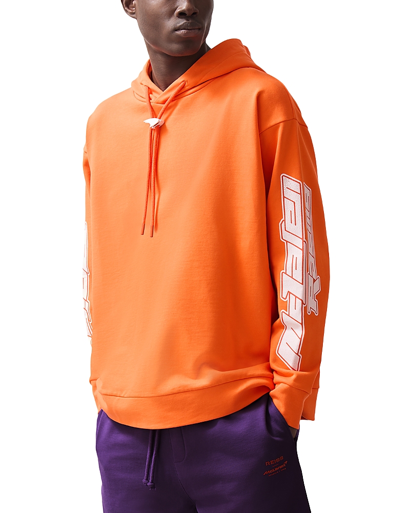Reiss Mclaren Oversized Fit Racing Printed Hoodie In Papaya Orange