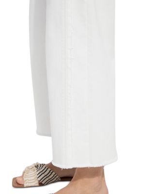 Noah High Waist Crop Wide Leg Fringe Jeans in Ecru White