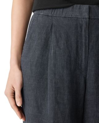 Washed Linen D&amp;eacute;lav&amp;eacute; Pleated Wide Leg Pants