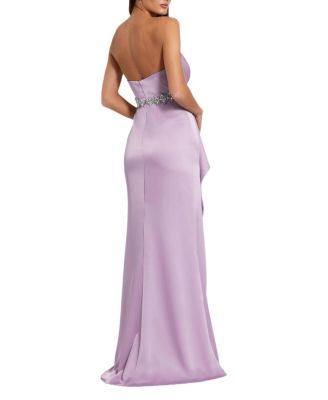 Strapless Satin Gown with Embellished Belt Detail