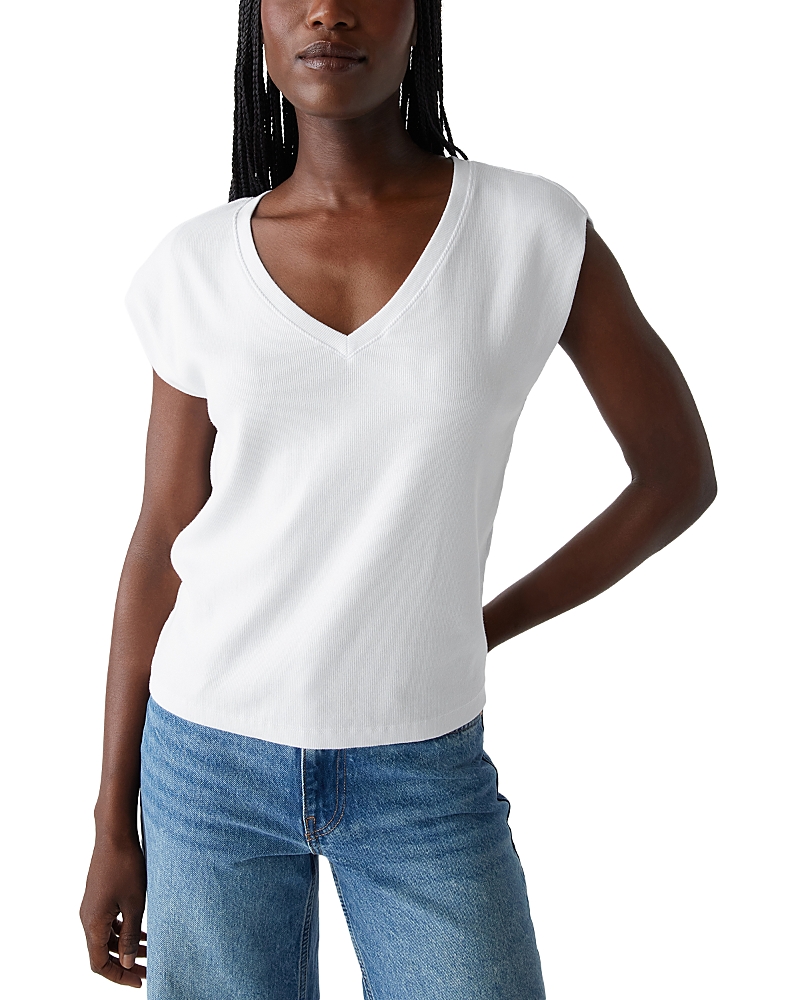 Shop Michael Stars Tati V Neck Power Shoulder Top In White