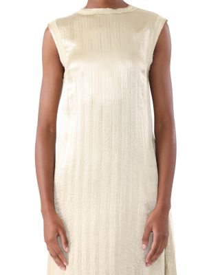 Crinkled Satin Open Pleat Dress