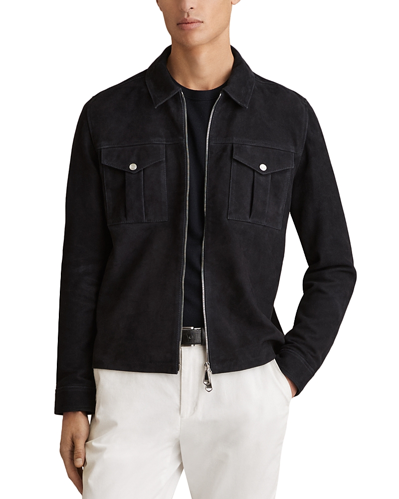 Reiss Mens Belle Zip-through Suede Shirt Jacket Navy In Navy
